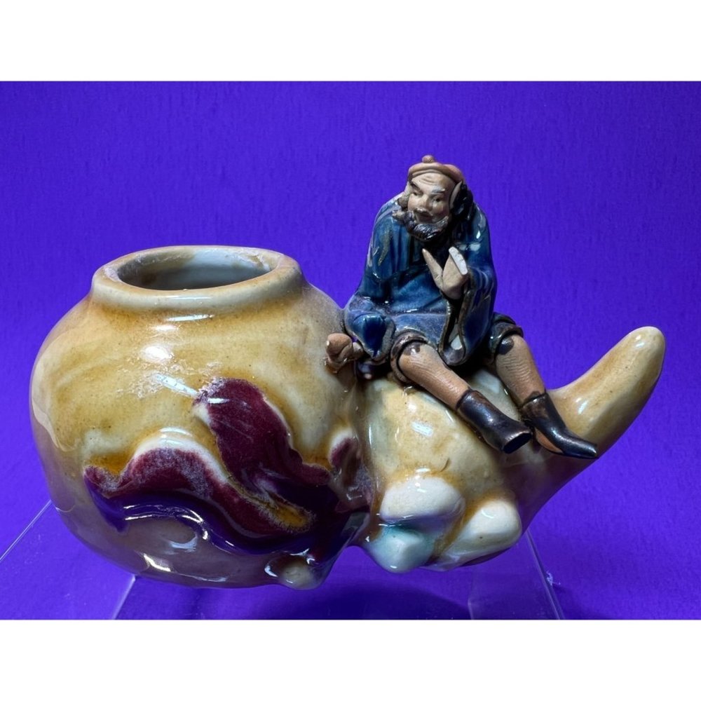 Ceramic Mud Man Planter VIntage Chinese Sculpture Figurine  Hand Painted Made